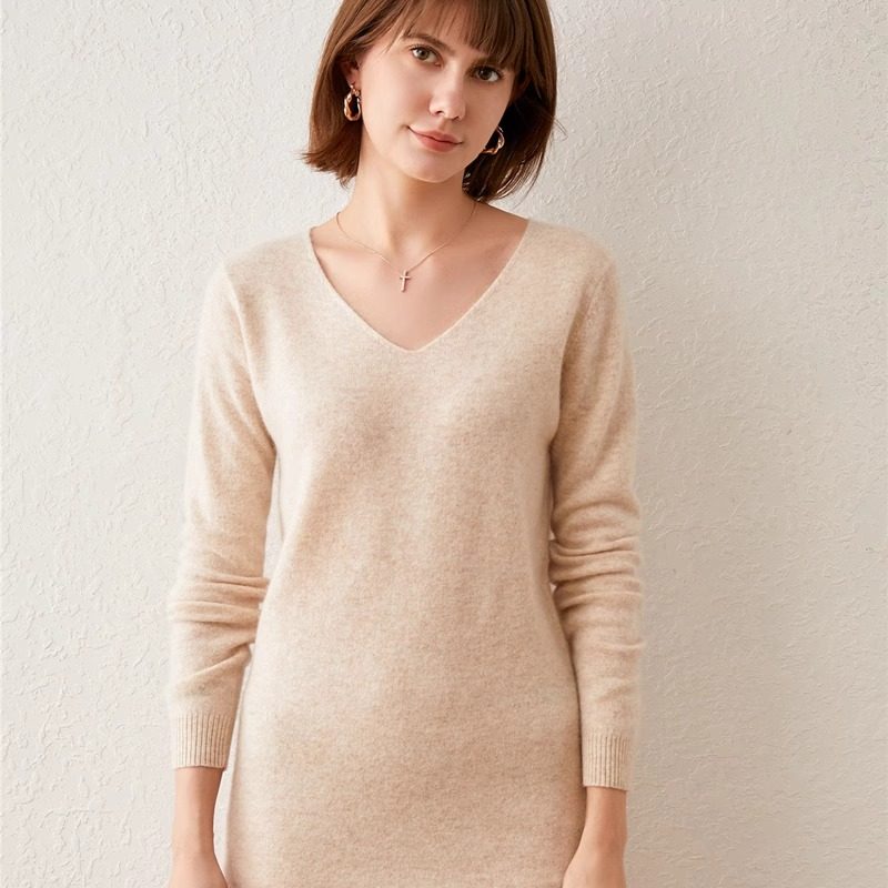 长款羊毛衫女春秋新款V领毛衣裙纯色百搭针织连衣裙套头包臀打底,女装/女士精品,毛针织衫,淘宝优惠券,粉丝福利购,淘宝优惠卷