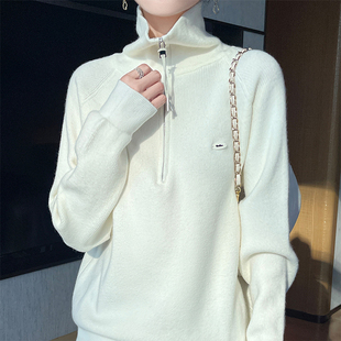 新款半开拉链纯色针织毛衣女简约时尚柔软内搭上衣保暖显瘦打底衫