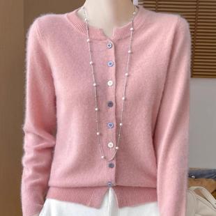 100%纯羊毛开衫外套女针织打底衫圆领2025春新款外搭羊绒毛衣上衣