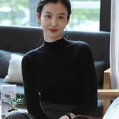 法式 高级感中领毛衣 修身 黑色半高领打底衫 女秋冬内搭正肩针织衫