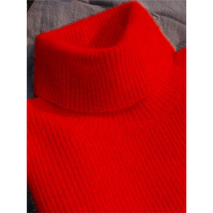 红色高领毛衣女秋冬加厚修身内搭短款配羊毛大衣高级感针织打底衫