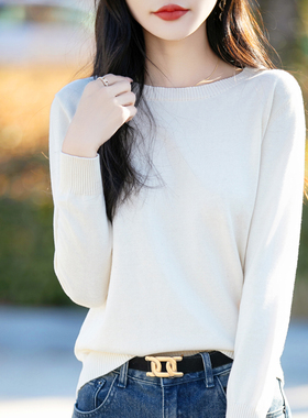 不起球100%纯棉圆领针织打底衫女2025春季新款宽松内搭长袖上衣