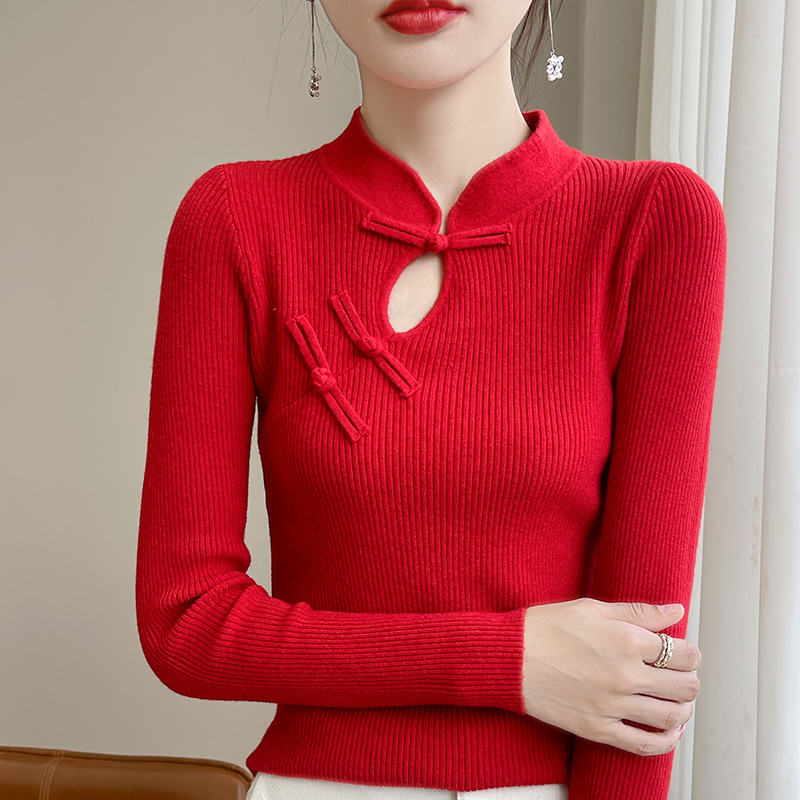 盘扣上衣内搭打底衫毛衣秋