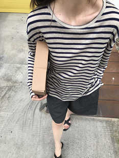 【预览】U Matter 慵懒感妈妈亚麻条纹罩衫