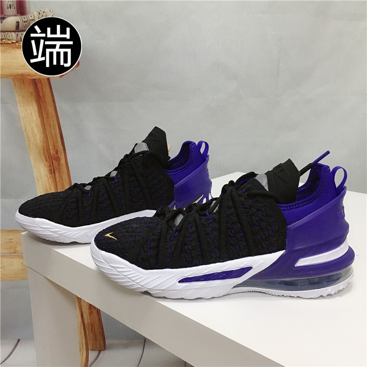 Nike LeBron XVIII GS 詹姆斯LBJ18黑紫湖人实战篮球鞋CQ9284-004 运动鞋new 篮球鞋 原图主图