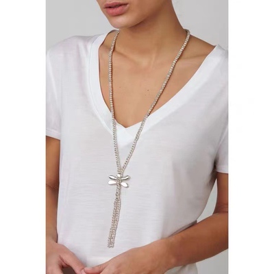 UNOde50 蜻蜓灰色水晶装饰镀银串珠长款项链 sweetness 系列