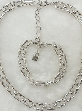 UNOde50银色粗链条项链手链套装女金属锁扣吊坠时尚百搭饰品