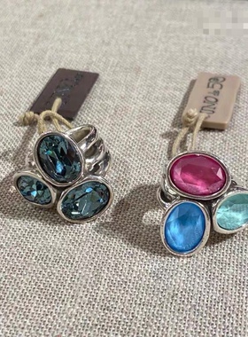 原单西班牙UNode50潮牌欧美简约时尚银饰戒指6789号粉色蓝色水晶