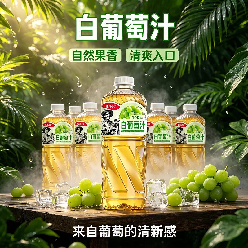 【新品上市】100%冰白葡萄汁清爽1300ML大瓶家庭装白葡萄厂家直销