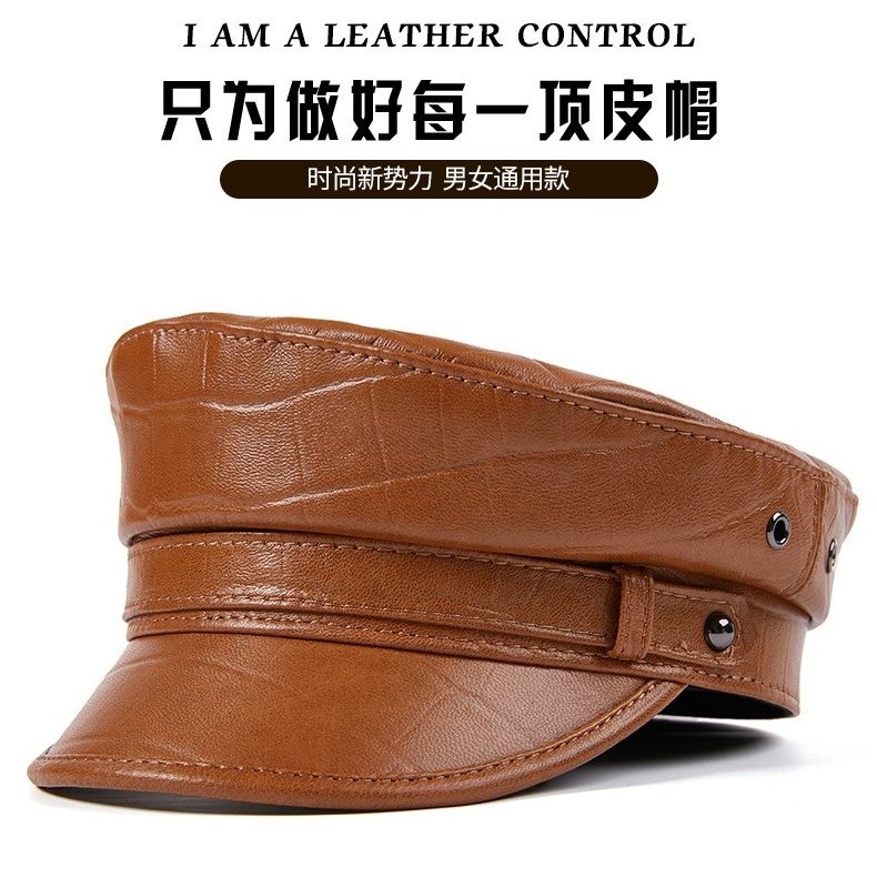 秋冬中老年真皮摇滚海盗船长帽