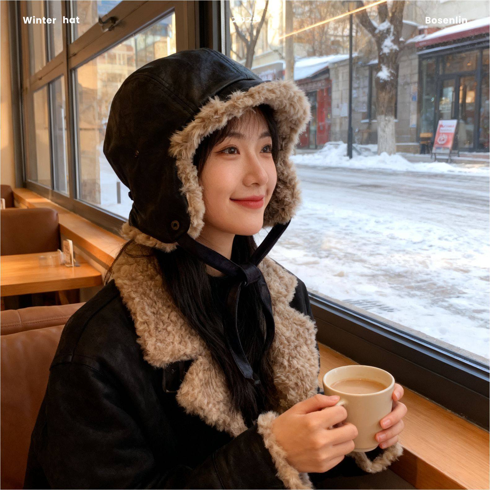 秋冬帽子女款雷锋帽薄款保暖骑行防风滑雪时尚高级感加厚护耳帽