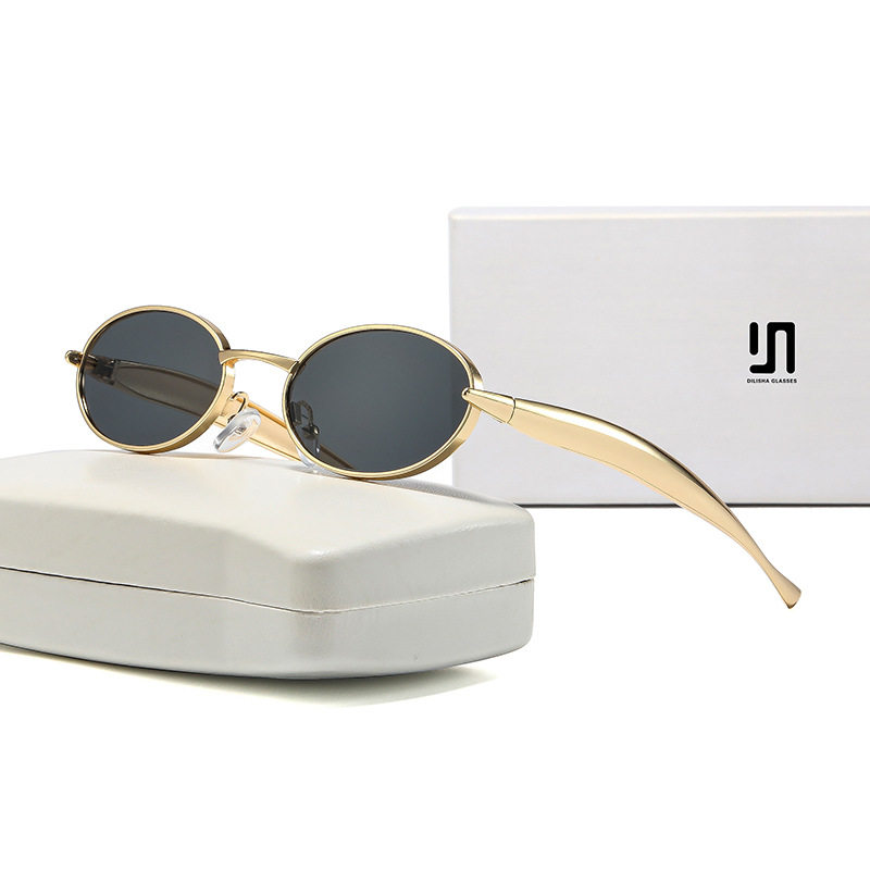 男女同款蛤蟆镜墨镜高级感新款女士圆形太阳镜金属镜框墨镜时尚眼