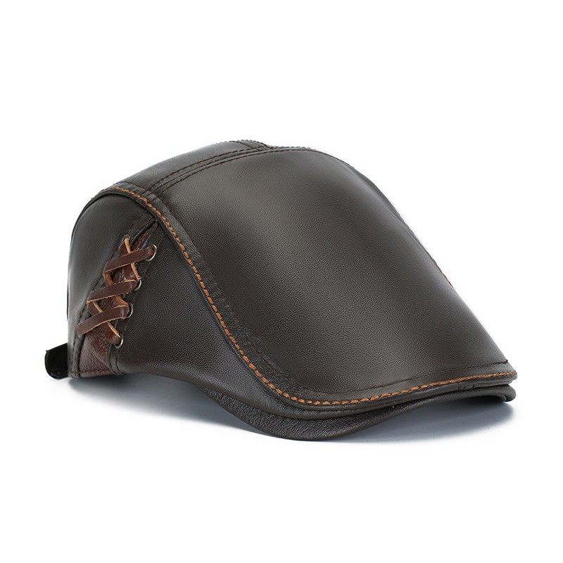 真牛皮鸭舌帽 头层牛皮薄款男士皮帽 可调节时尚鸭舌前进帽秋冬季