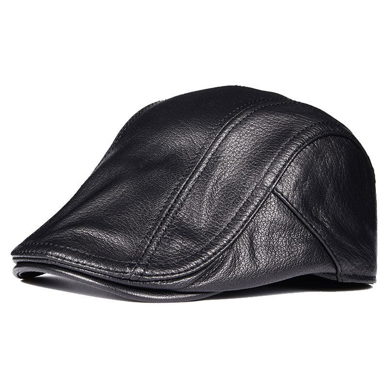 男士贝雷帽真皮英伦羊皮中老年休闲工人前进帽潮春秋季薄款鸭舌