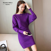 女装 大码 蝙蝠袖 2025新款 韩版 包臀显瘦毛衣针织连衣裙春秋冬打底裙