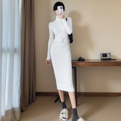 配大衣的内搭高领毛衣裙