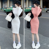 包臀加厚高领长袖 打底连衣裙女秋冬配大衣 内搭修身 针织毛衣裙子