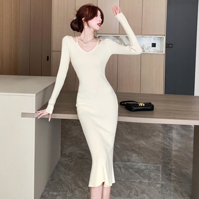 高级感包臀长款针织连衣裙
