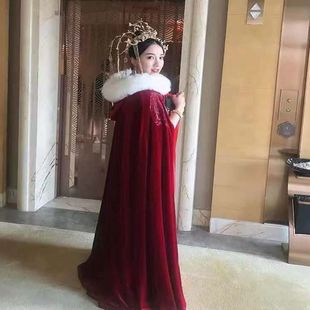 秀禾服披风红色2020新款 婚礼毛披肩斗篷保暖加厚毛领披风 新娘中式