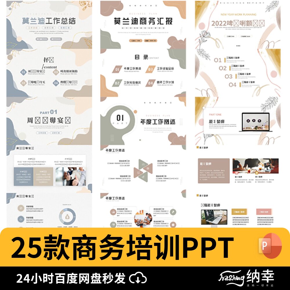 莫兰迪高级感培训ppt模板撞色简约商务工作总结汇报演讲PPT可编辑图片