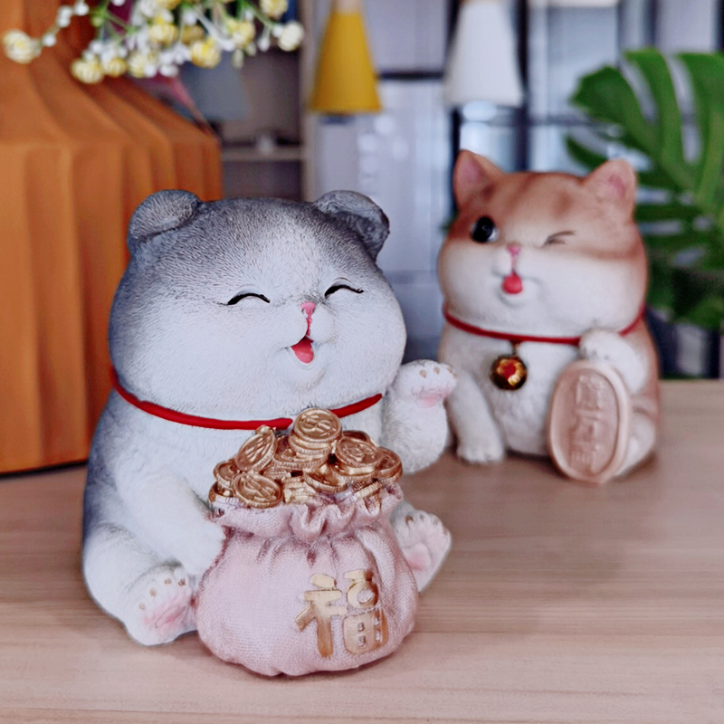 招财猫存钱罐小号儿童卡通可爱小猫可存可取储蓄罐树脂创意礼品