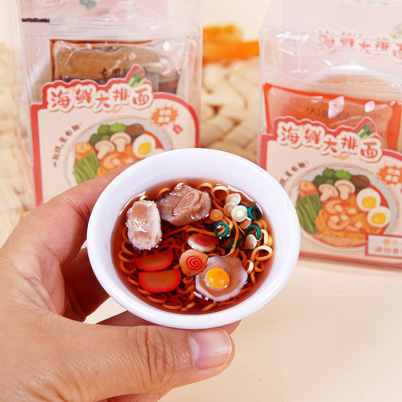 PVC微缩食玩仿真方便面海鲜大排面DIY手作手工材料包配件创意玩具