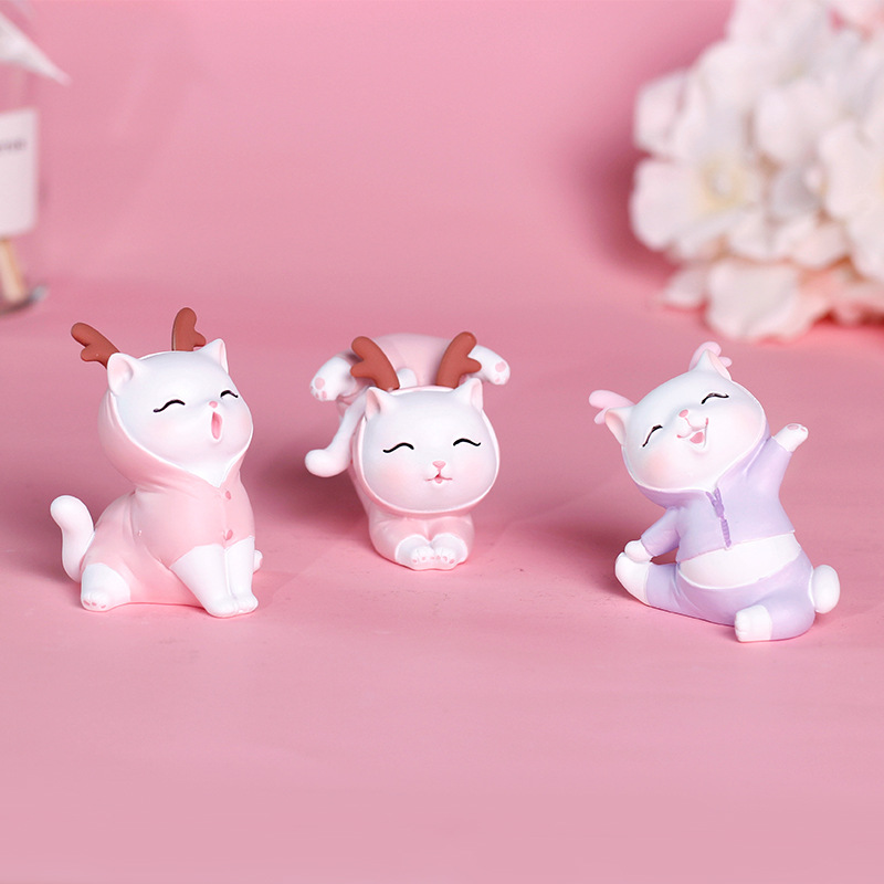 可爱卡通小猫f咪迷你摆件烘焙蛋糕装饰品小摆件公仔汽车载车摆礼