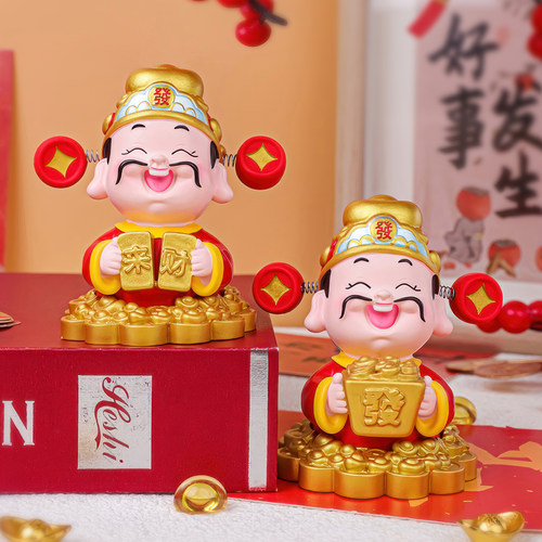 新年暴富财神爷弹簧小摆件公仔