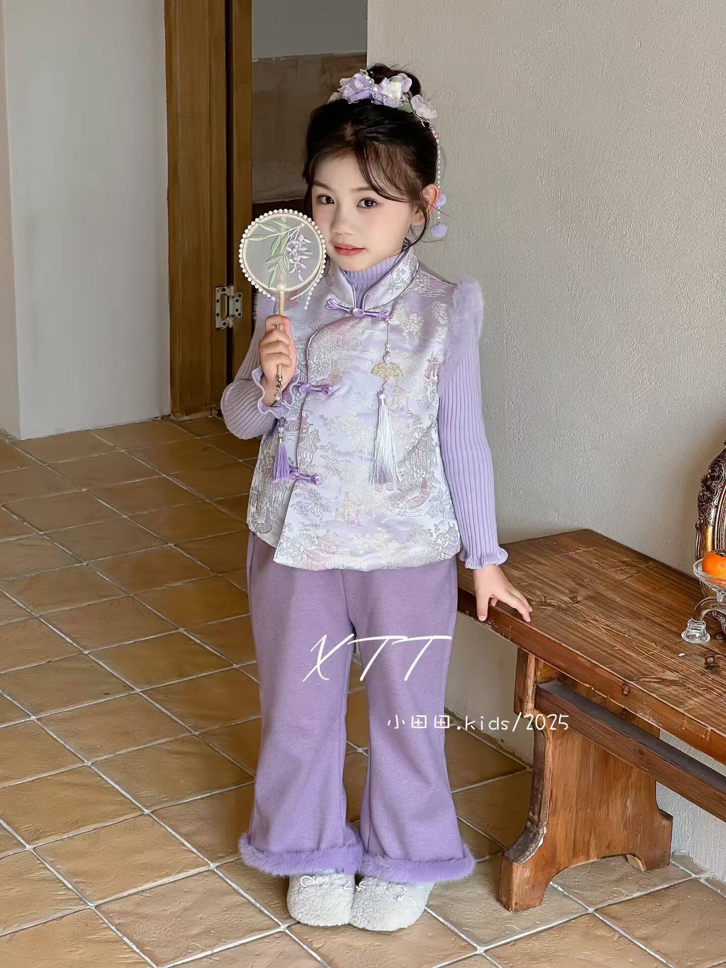 女童旗袍2025新款儿童装中国风唐装古装古风毛衣马甲裤子三件套,童装/婴儿装/亲子装,汉服,淘宝优惠券,粉丝福利购,淘宝优惠卷