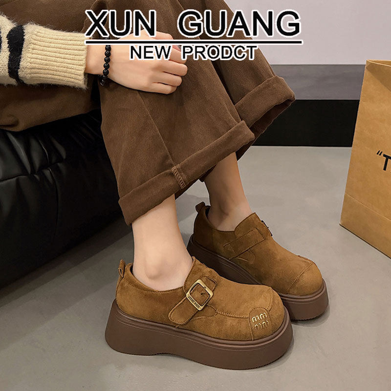 真皮厚底勃肯鞋女2025新款秋季女鞋复古博肯单鞋小个子增高乐福鞋