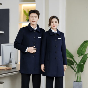 职业羊毛妮大衣外套男女加棉款冬季售楼部酒店银行前台工作服加厚