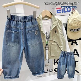 儿童春季牛仔裤2026男童春秋新款中大童直筒长裤宝宝纯色休闲潮裤