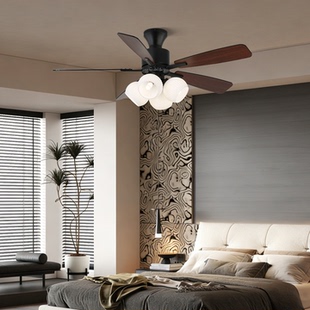 宸居意式 中古客厅风扇吊灯变频奶油卧室房间吊扇灯 餐厅风扇灯法式