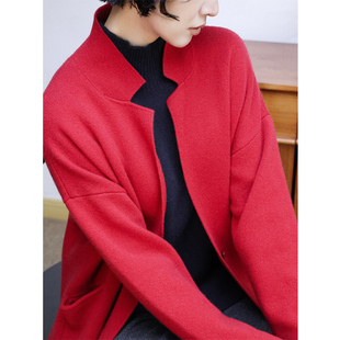 KAKA 立领宽松显瘦厚织名媛大衣毛衣 巴黎走秀精梳纯山羊绒尖禅式