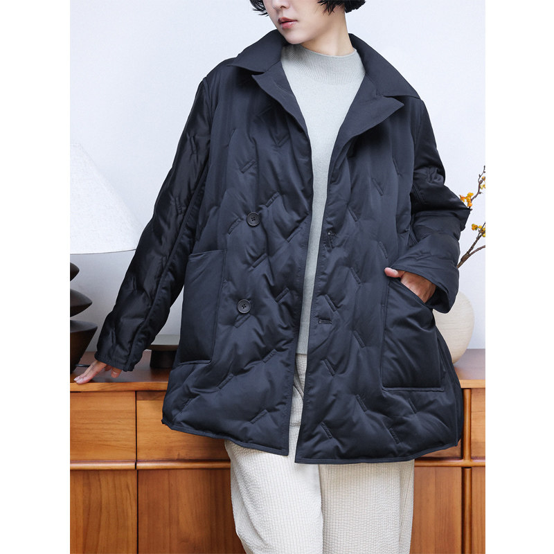 KAKA米兰秀款90白鹅绒立领偏襟单排扣摩登名媛双面穿一手长羽绒服