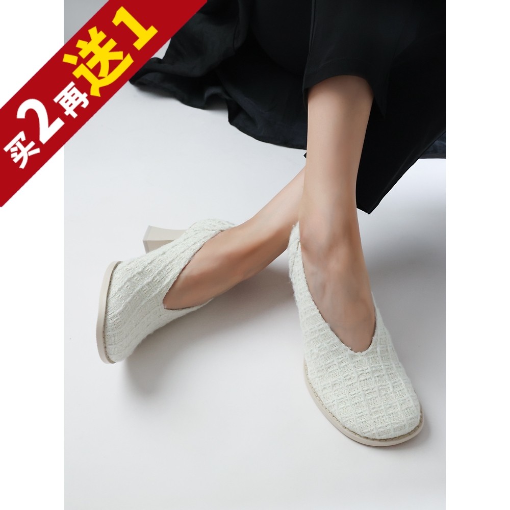 傲娇步伐！巴黎柜款毛呢布掺亮丝圆头中口社交名媛粗高跟鞋KAKA特
