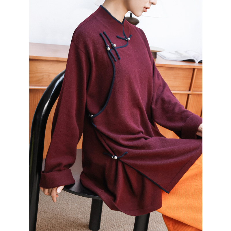 纯山羊绒老钱风新中式中长款毛衣