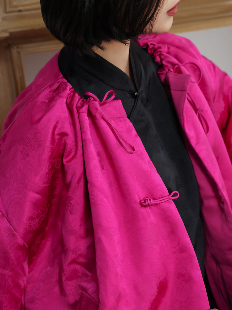 高门贵女之巴黎秀款~高定真丝缎祥云山水禅意盘扣名媛阔太棉服特