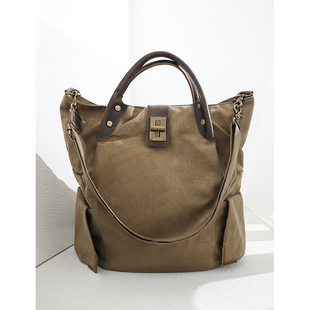 KAKA欧洲客单帆布锁扣中性潮人单肩斜挎大容量复古托特包双肩背包