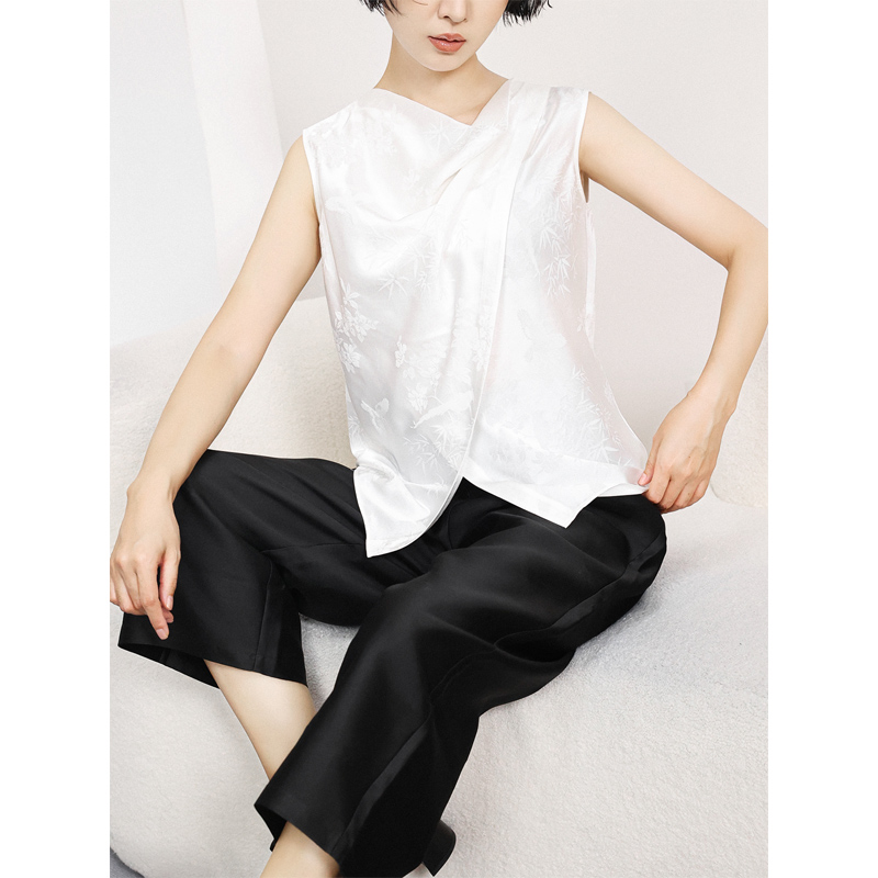 竹韵牡丹荡领交叉叠襟国风上衣女