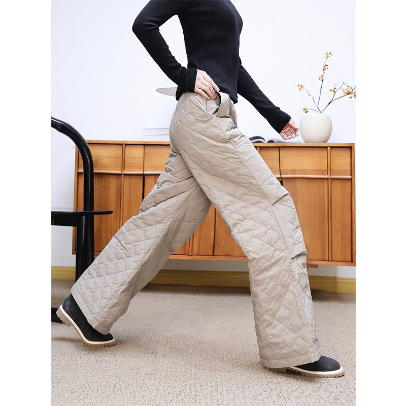 KAKA欧洲客单款95鹅绒菱格绗缝保暖外穿腰带直筒宽松工装羽绒裤女,女装/女士精品,棉裤/羽绒裤,淘宝优惠券,粉丝福利购,淘宝优惠卷