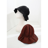 KAKA米兰走秀配搭颗粒纹香云纱圆顶荷叶边双面戴遮阳渔夫帽盆帽女