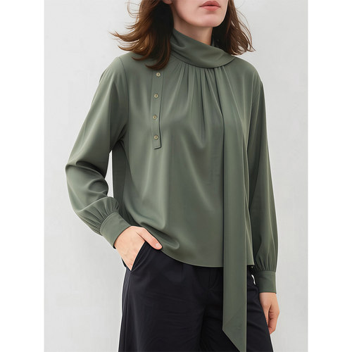 王妃飘带重磅高姆米真丝长袖衬衫