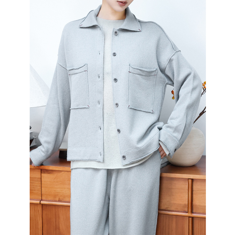 纯羊绒保暖长袖休闲衬衫羊绒衫女