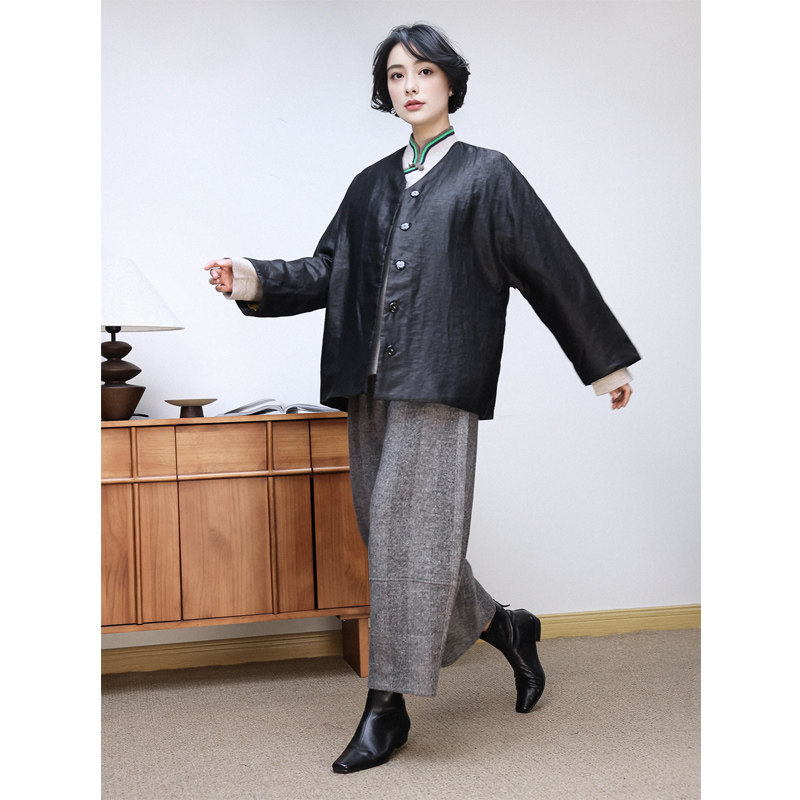 真丝香云纱新中式羊毛填充棉服女