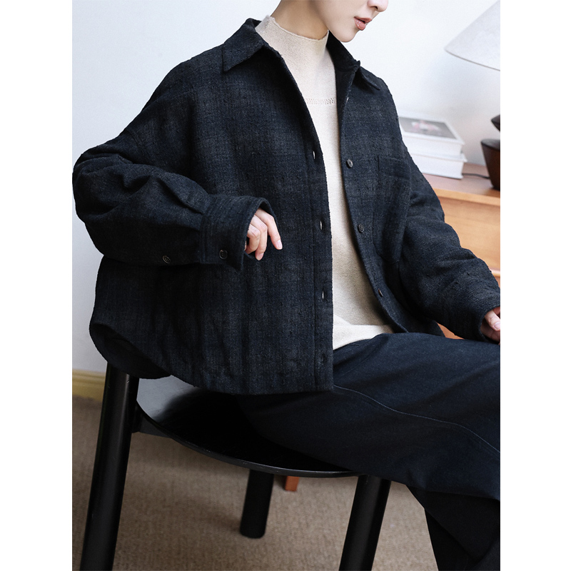 北欧羊毛呢衬衫式知性保暖棉服女