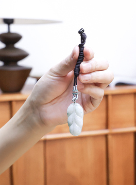 翡翠糯种飘花叶子如意项链吊坠