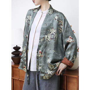 KAKA欧洲华裔设计师款新中式双层双面穿系带丝感传承宝相长袖外套