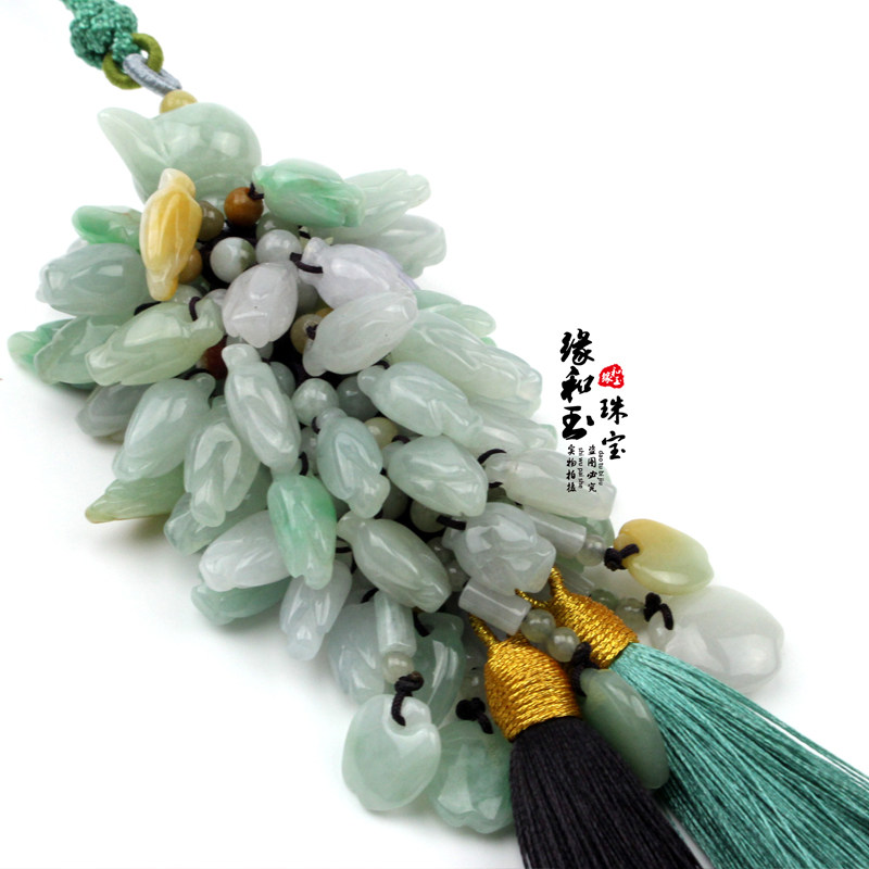 车挂件玉翡翠三彩百合花 葫芦车挂饰品 纯天然缅甸玉石 汽车挂饰
