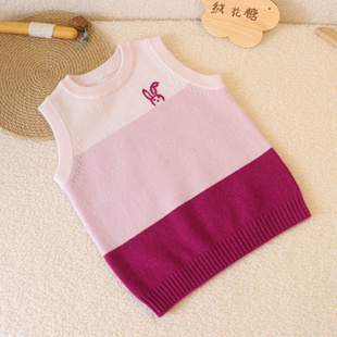 女宝宝羊绒马甲女童羊绒背心加厚儿童粉色毛衣婴儿圆领无袖坎肩